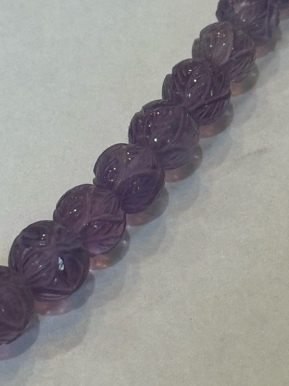 Leaf Engraved Purple Amethyst Necklace - Picture 3 of 8